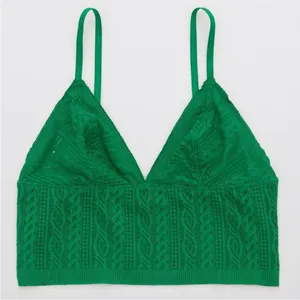 Aerie NWT Green Size Medium Longline Cable Lace Bralette thumbnail 7