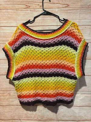 Free People Crochet V-Neck Short Sleeve Sweater Vest in Yellow Multi thumbnail 2