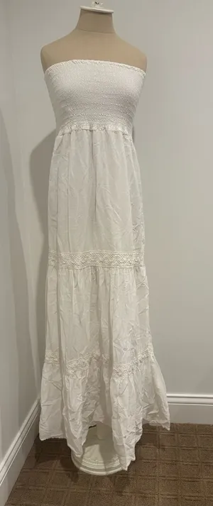 Aritzia White Strapless Smocked Maxi Dress thumbnail 1