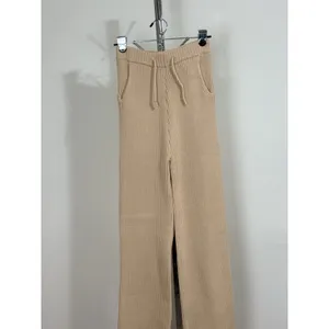 Athina Women’s Beige Pants 100% Viscose Ribbed Knit Wide Leg Drawstring Size S thumbnail 5