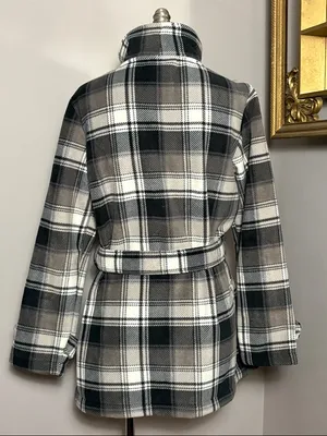 Ike Behar XL Soft Plaid Double Breasted Pea Coat in Black Gray & Taupe thumbnail 3