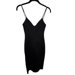 Lulus Dress Womens XS Black Bodycon Midi Deep V-Neck Spaghetti Strap Zip thumbnail 7