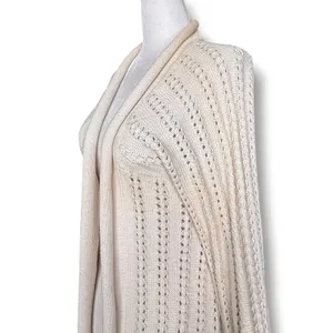 Fossil Cream Pointelle Knit Longline Open Front Duster Cardigan Casual Layer thumbnail 2