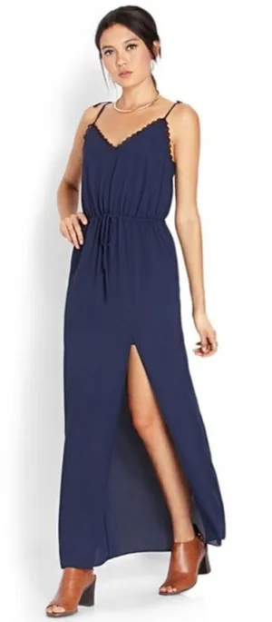 ✨ Women's Blue Lace-trimmed Maxi Slip Dress✨ thumbnail 1