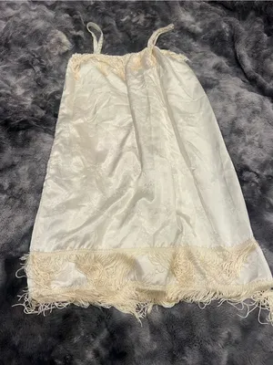 Women's Ivory Fringe Trim Satin Slip Dress thumbnail 1