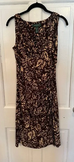 Lauren Ralph Lauren Brown Floral Sleeveless‎ Wrap Dress size 4 EUC thumbnail 1