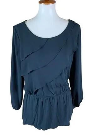 Deletta Alee Anthropologie Black Ruffle Long Sleeve Peplum‎ Top Womens Medium thumbnail 1