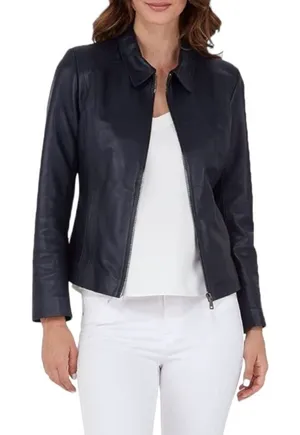 Vintage 90s Y2K Women's Black Genuine Leather Zip Front Biker Jacket thumbnail 1