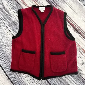 Vintage Christopher & Banks 100% Wool Red/Black Zip Up Vest​​ thumbnail 3
