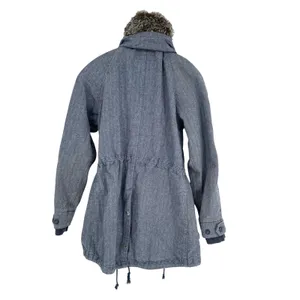 Free People Y2K Blue Herringbone Parka Jacket Size 6 Cotton Vintage Fall thumbnail 4