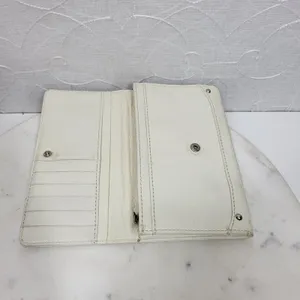 VTG Cow Leather Bi-fold Checkbook Wallet White Ivory Card Slots Simple Classic thumbnail 3