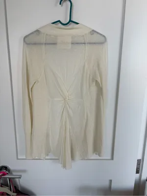Anthropologie Angel of the North Ivory Linen Blend Open Cardigan Twist Back-S thumbnail 7