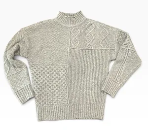 American Eagle Gray Mixed Cable Knit Mock Neck Sweater Womens XS Oversized thumbnail 1