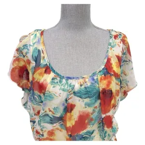 AUW FLoral Chiffon Blouson Dress Large Braided Narrow Belt thumbnail 6