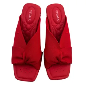 Vivaia Laura square-toe wedge sandals in ruby‎ red striped platform sz 35 thumbnail 4