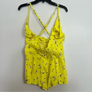 Free People‎ Tango At Night Electric Yellow Floral Wrap Shorts Romper Size 4 thumbnail 6