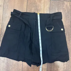 Zara Black Linen Blend Skort Belted Pockets Gold Hardware Boho Festival Sz Small thumbnail 7