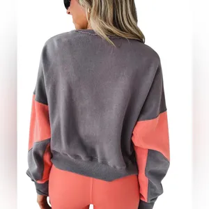Mono B Cotton cropped Gray and coral color block Sweatshirt Large thumbnail 9