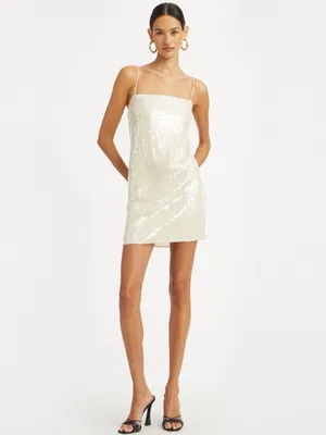 NEW Rotate Women's Sequin Mini Dress Egret‎ Off White Women’s Size 4 thumbnail 2