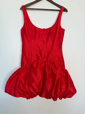 Hutch Lowry Red Satin Bubble Hem Mini Dress Drop Waist Size 4 NWT thumbnail 2