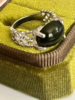 Black Onyx Titanium Steel Silver Faux Gemstone Size 7 Ring thumbnail 3