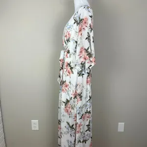 BALTIC BORN Maxi‎ Dress Womens Large White Floral Belted V-Neck Feminine Flowy L thumbnail 15