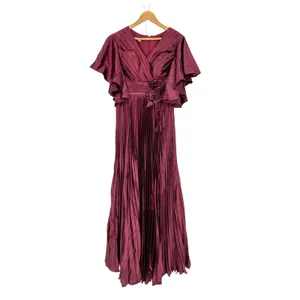 MISSACC Maxi Gown Size‎ 10 Cabernet Pleated Flutter Sleeve Floral Applique NWT thumbnail 2