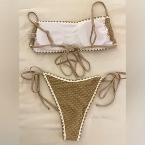 SHEIN Sawtooth Trim Textured Bikini Set, Khaki/Tan, Size L, NWOT thumbnail 5