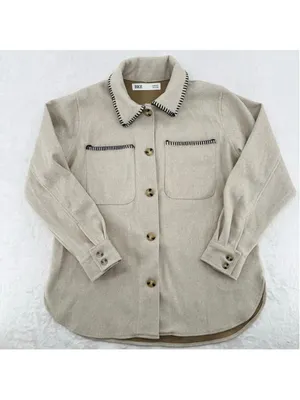 BKE Tan Felt Shacket Black Stitching Western Boho Jacket Button Front Sz Small thumbnail 2
