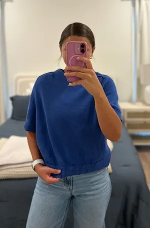 Quince 100% Cotton Sweater Tee in Sapphire Blue Size Medium thumbnail 1