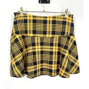 Plaid Yellow and Black Mini Skirt Sz M Satin A-Line High Waisted Preppy Clueless thumbnail 2