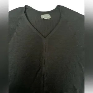 Anthropologie Long Sleeve Top Black Waffle Knit V-Neck Textured, Size Medium thumbnail 4