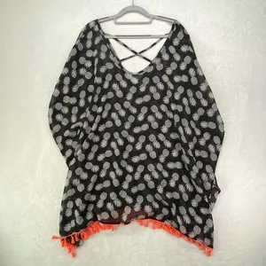 CoverUp Womens L Black & White Pineapple‎ Sheer top Swim Coverup no tag PTP 24" thumbnail 4