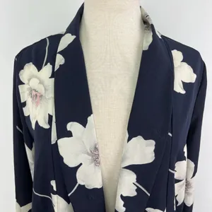 Sienna Sky Sz Medium Light Weight Open Front Blazer Jacket Navy and White Floral thumbnail 2