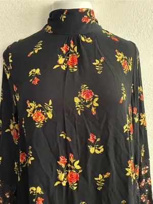 🆕Free People Tate Floral-Print Tunic Dress Black Combo XL🆕 thumbnail 5