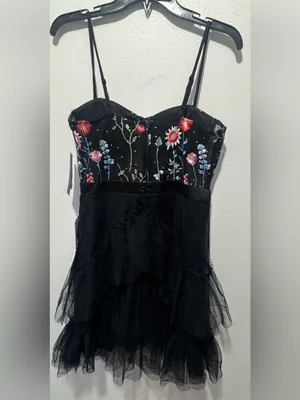 City Studio Black Mini Dress with Multicolor Floral Embroidery thumbnail 3