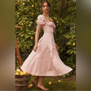 NWOT House of CB Pink Floral Tallulah Puff sleeves midi dress sz L thumbnail 3
