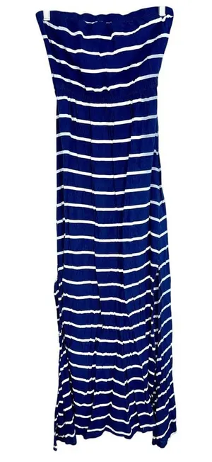 Abercrombie & Fitch Navy Blue White Striped Strapless Maxi Dress Womens Size S thumbnail 1