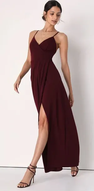 Lulus Extra Extravagance Burgundy Sleeveless Maxi Dress size: Small thumbnail 1