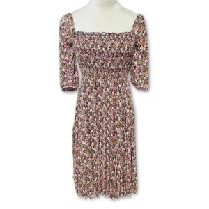 BCBGeneration floral Smocked Mini Dress Square Neck Bubble Sleeve 0 NWOT Cottage thumbnail 3