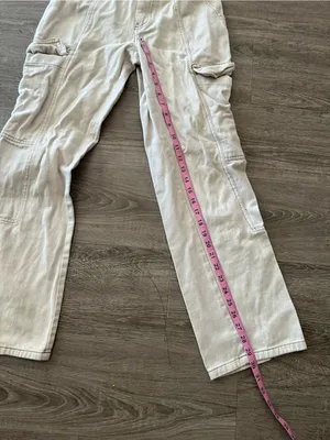 RSQ Wide Leg Baggy Pants Womens Medium Ecru Cargo Elastic Waist Cotton Utility thumbnail 13