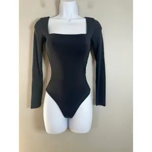 Babaton Aritzia Contour Squareneck Long Sleeve Bodysuit Black XS Thong Snap thumbnail 3