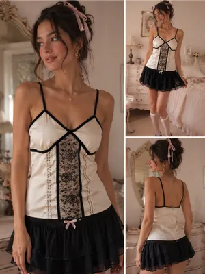 NWOT Ann Taylor LOFT Cream Satin Beaded Embroidered Velvet Trim Camisole Size 8 thumbnail 2
