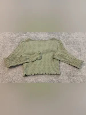 Altar’d State Brand Sage Ribbed Tie-Front Women’s Crop Cardigan Size X-Small thumbnail 4