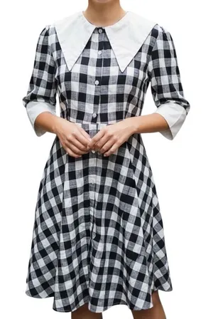 Heaven Collection Gingham Academia 3/4 Sleeve Midi A Line Button Dress‎ M thumbnail 1