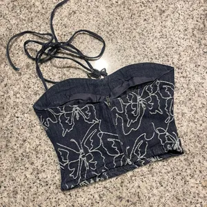Jaded London Denim Butterfly Rhinestone Beaded Halter Lucia Corset Top thumbnail 2