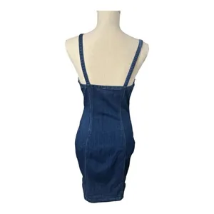 Haute Monde Blue Denim Mini Dress Size L Zip-Front Spaghetti Straps Sleeveless thumbnail 4