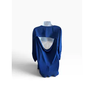 BCBGMAXAZRIA Blouse Large Blue Draped Open Back Dolman Sleeve Top thumbnail 2