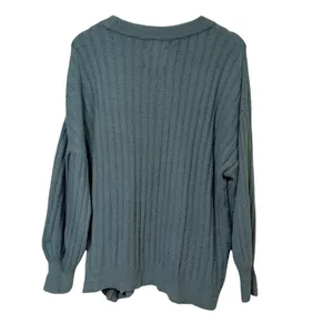 Aerie Womens Ribbed Oversized Balloon Sleeve Fuzzy Knit Sweater Teal Blue Medium thumbnail 2