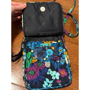 Vera Bradley Crossbody Bag Floral Quilted Blue Purple‎ ID Window Small OS thumbnail 6